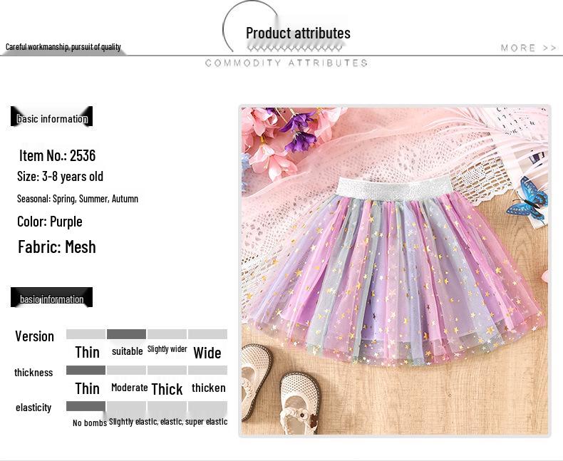 Dívčí nadýchaná princeznovská sukně s potiskem hvězd - Pro všechna roční období