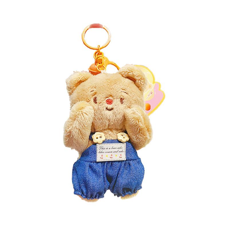Denim Bear Suspender Plush Pendant Keychain Toy Decoration Accessories Gift