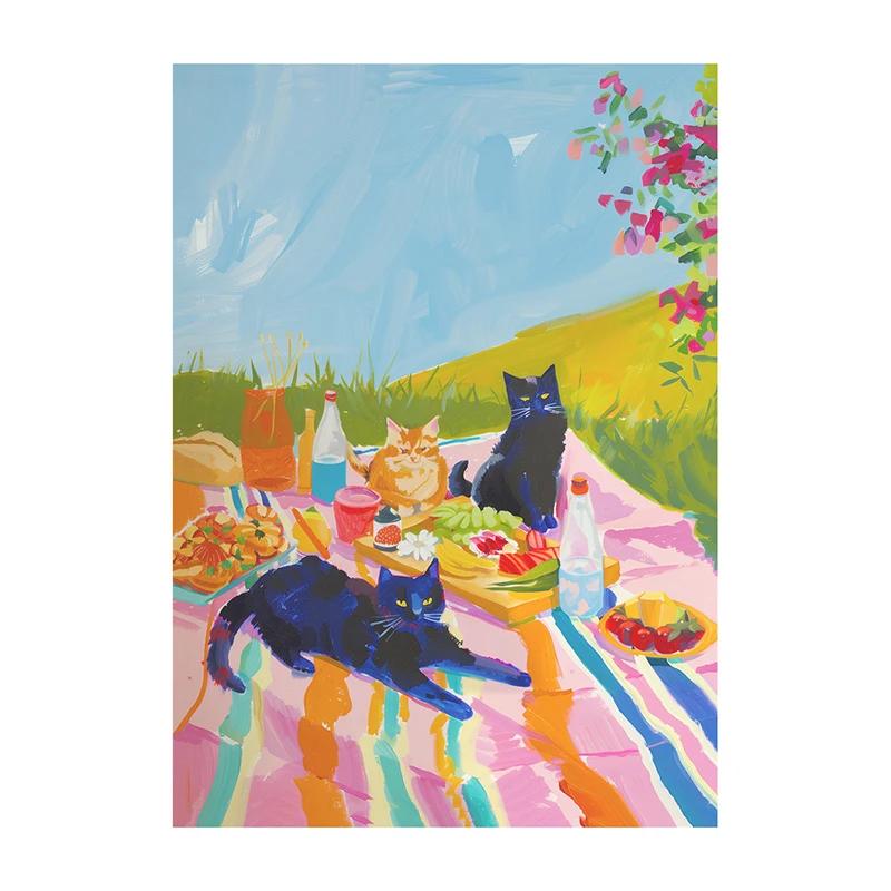 Poster Decorazione Bagno Massimalista Pittura su Tela Gatto Trendy Stampa Dopamina Estetica Kitsch Quadri per Decorazione Casa