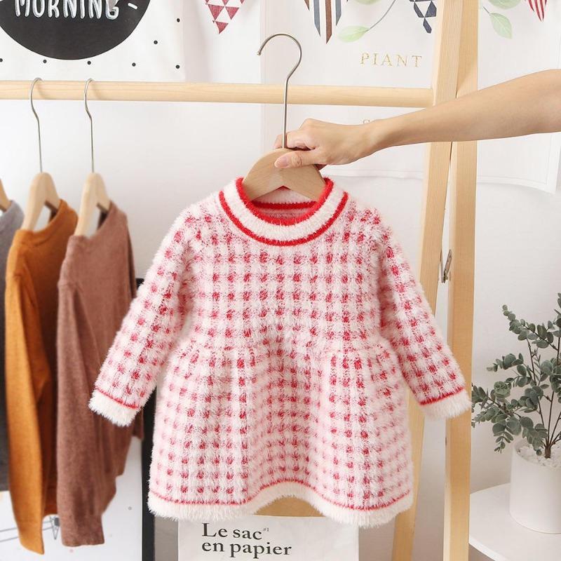 Baby Winter Foreign Style Hedging Dress Princess Dress Baby sweter z dzianiny dziewczyny zimowy imitacja norek sweter z polaru
