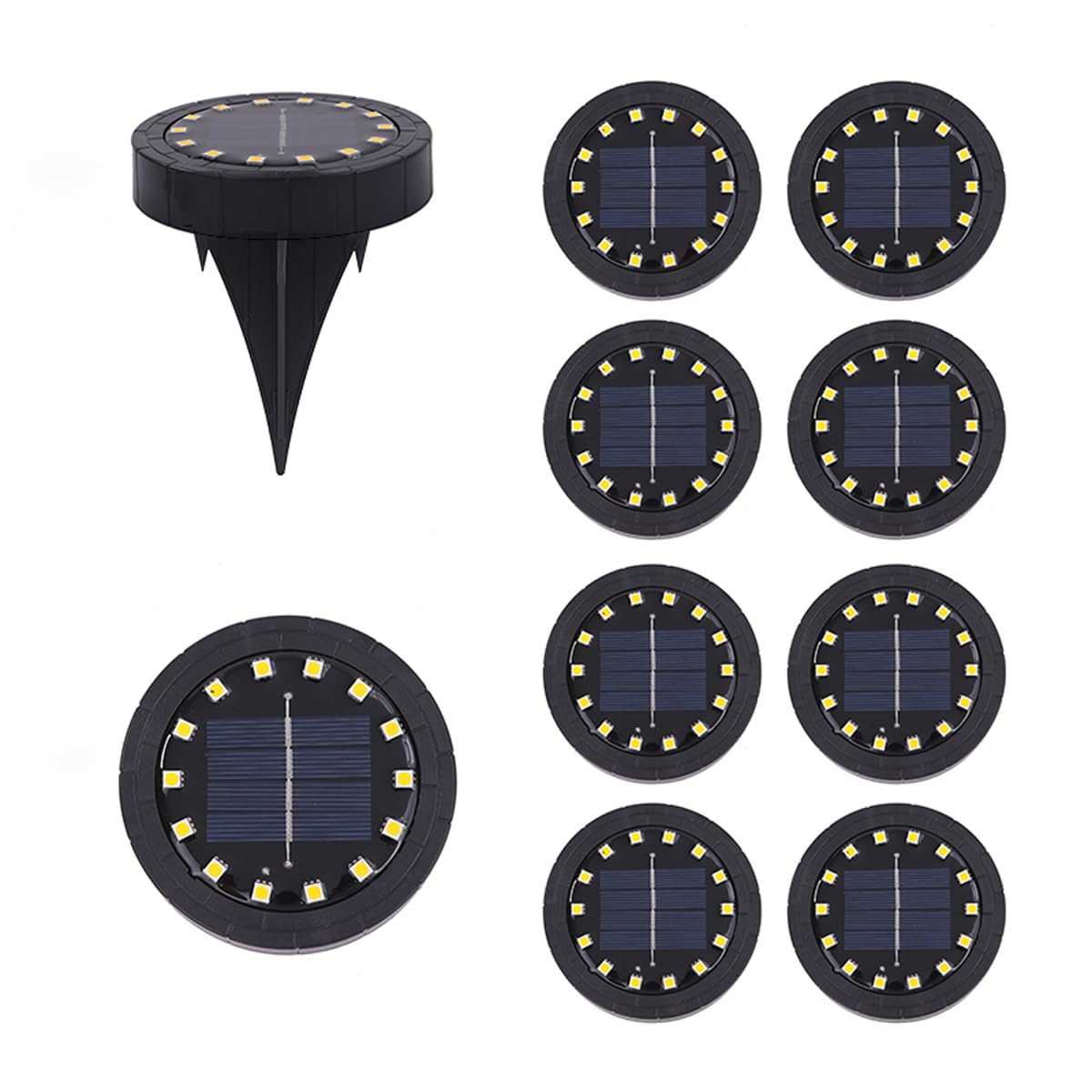 

Solar Garden Outdoor Waterproof Solar 14 LED Path Lights for and Pools of 8 Warm Lights, In-Ground Lights, Decks, Patios, Walkways, (Warm White) (Set