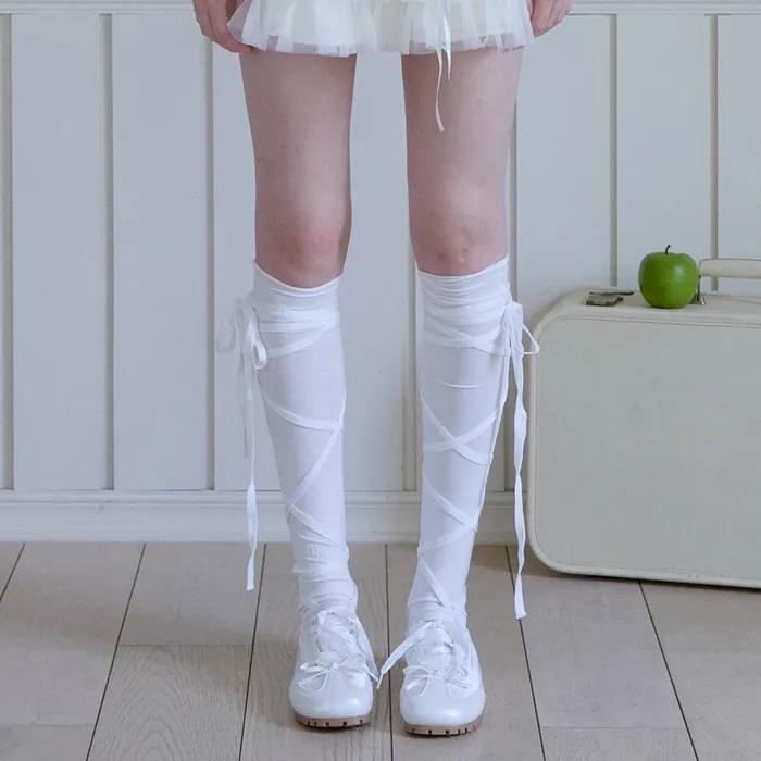 BALLET RIBBON LONG SOCKS_WHITE