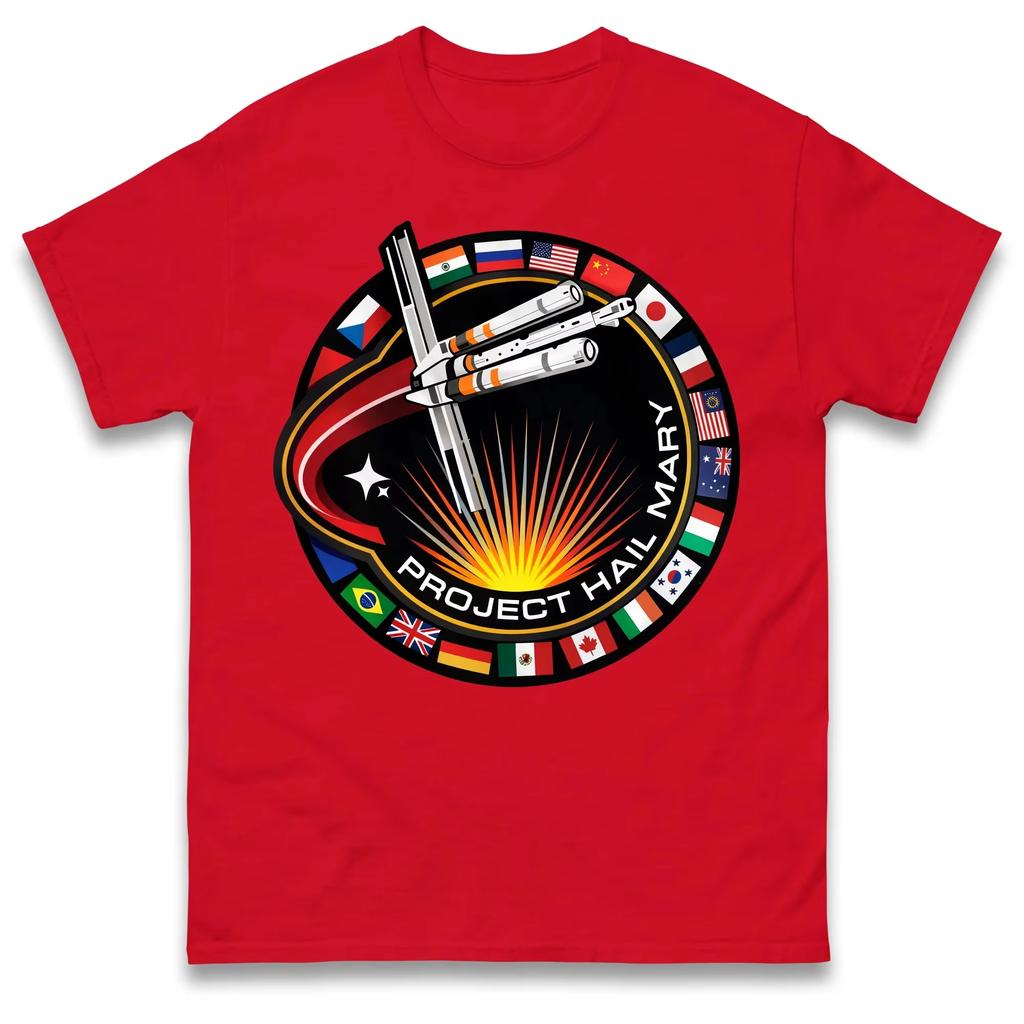 2026 Summer Unisex Fash Project Hail Mary Spaceship With Nation Flags Mission Patch 100cotton Unisex Outdoor Leisure Shirt