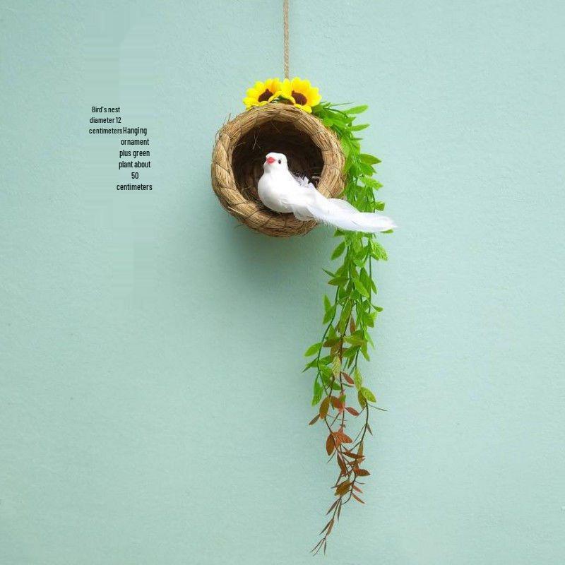Forest Style Kindergarten Hanging Mobile: Creative Micro-landscape Arrangement with Bird's Nest and Decorative Pendants.