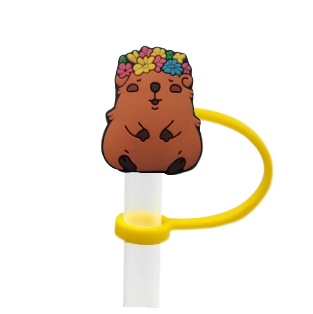 Cute Capybara 10mm Straw Cap Compatible with Stanley Cup Accessories Decoration Dustproof Straw Stopper Silicone Straw Cap
