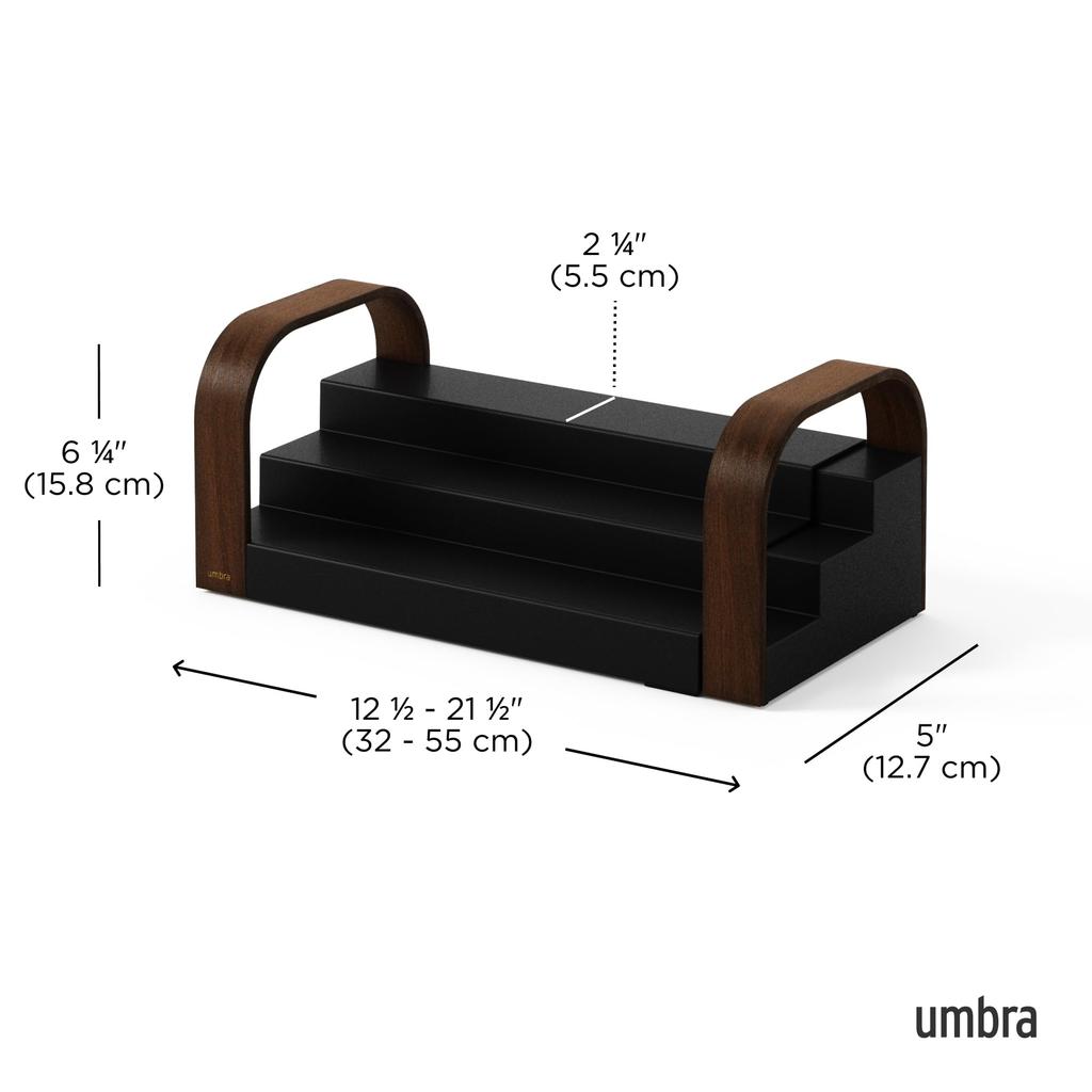 Official Umbra Bellwood 3-Tier Spice Rack, Black/Walnut, Kitchen Storage