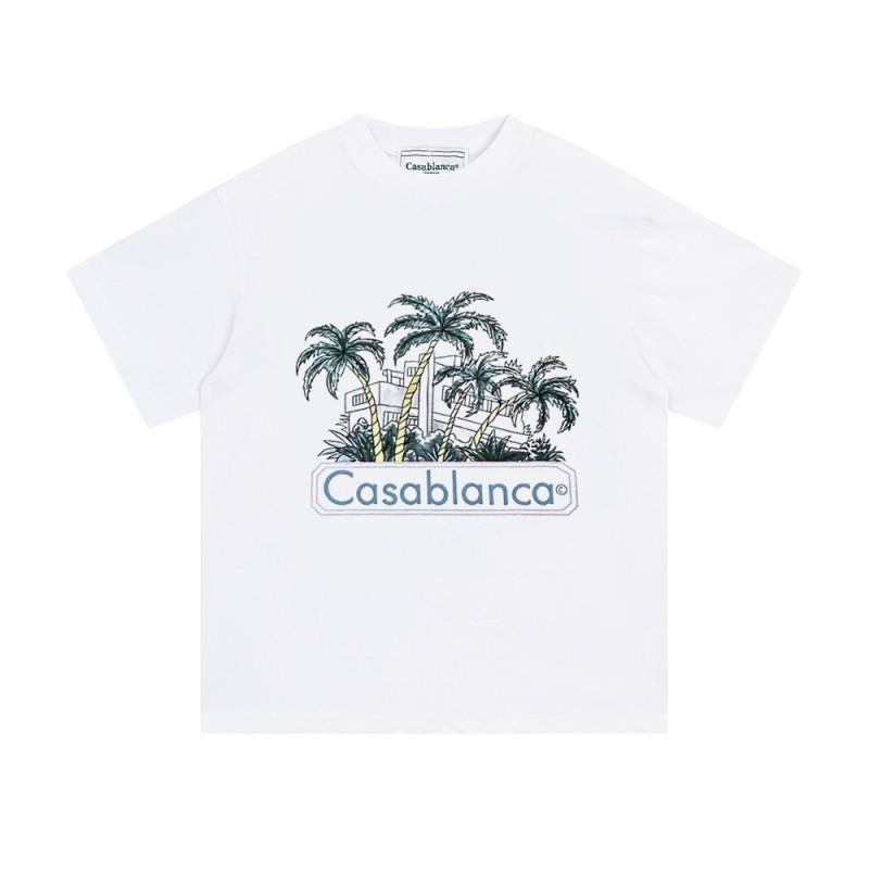 Casablanca Unisex Short Sleeve T-Shirt With Cosmic Castle Letter Print Loose Fit Cotton Tee