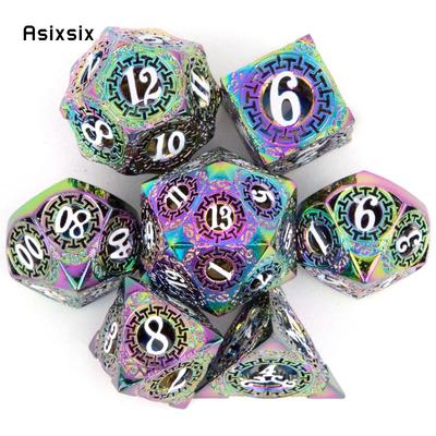 7 Pcs  Colorful Gear Wheel Metal Dice Hollow Metal Polyhedral Dice Set Suitable for Role-Playing RPG  Board Game Card Game