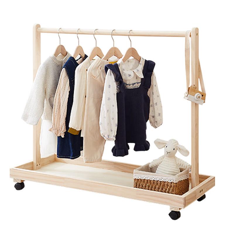 Pine Wood Kids Floor Coat Rack with Wheels