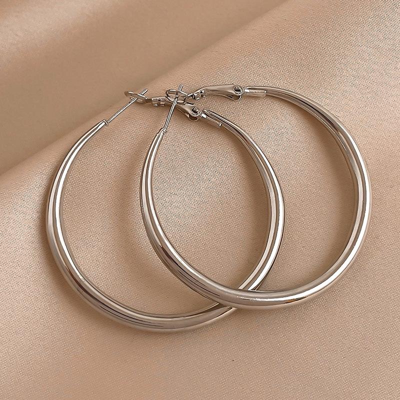 Silver needle metal feeling large circle geometric earrings ins individual cold wind temperament earrings