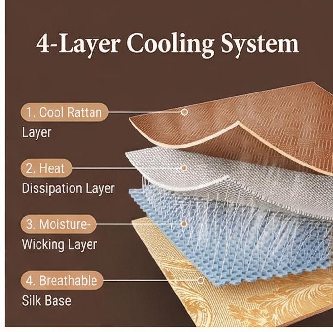 Natural Rattan Ice Silk Cooling Mat, Baby-Safe Double-Sided All-Season Bed Sheet, 2025 New, Multiple Sizes for Home & Nursery