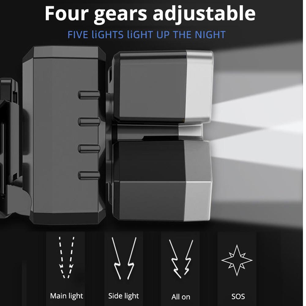 Five-Head LED USB Rechargeable Headlamp Super Bright Portable Head Flashlight Working Light Head-Mounted Fishing Camping Lantern