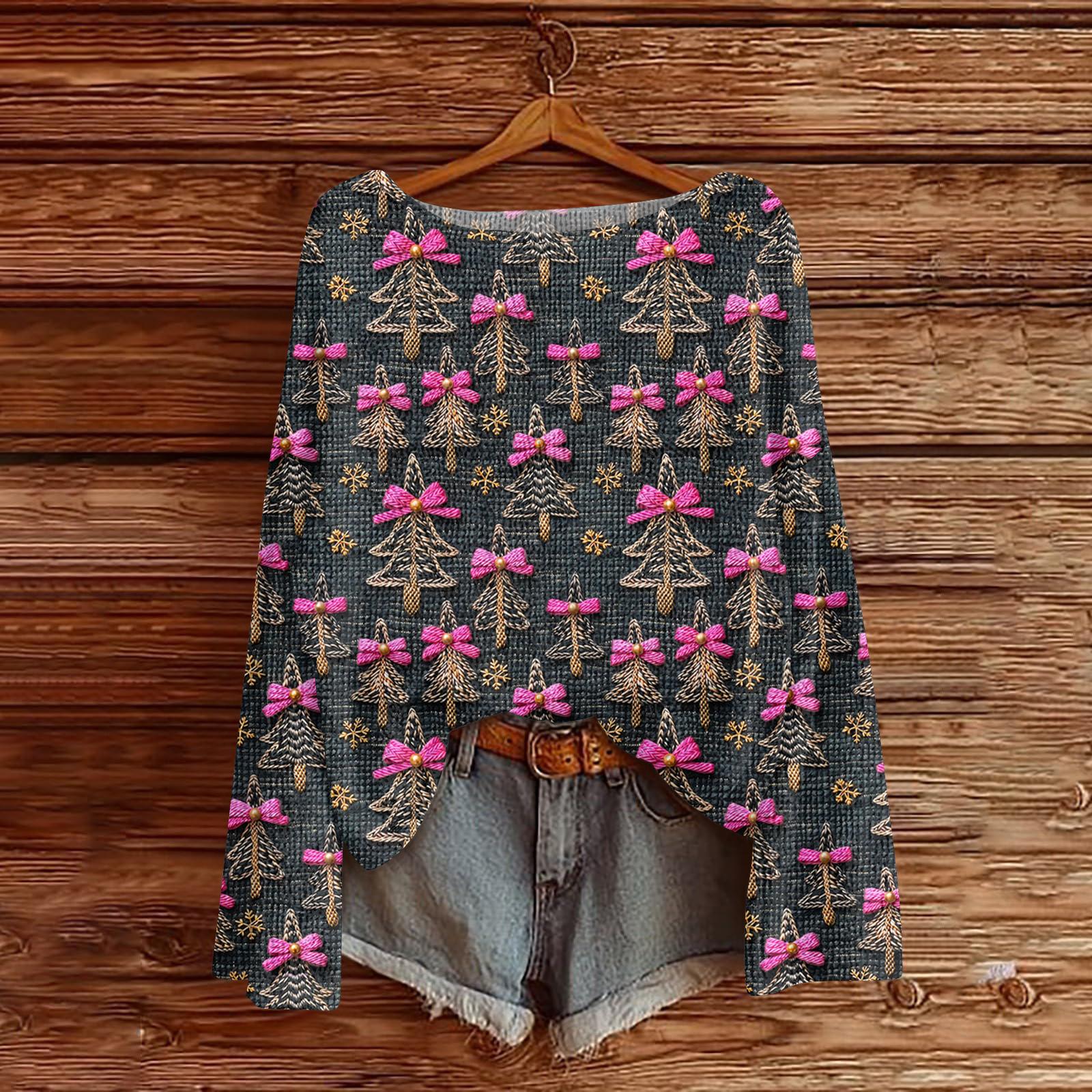 

Женский модный повседневный трикотажный свитер с длинным рукавом и рождественским принтом, круглый вырез L