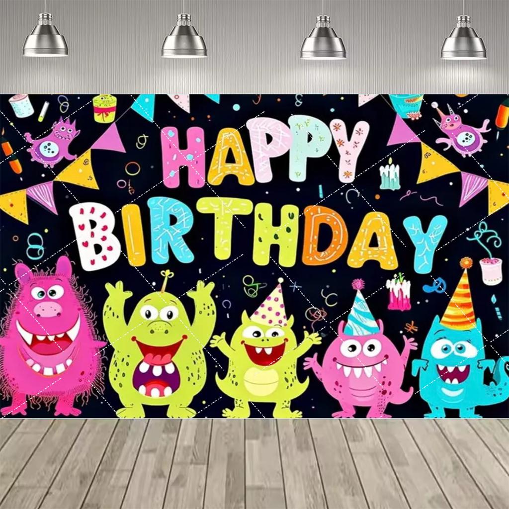 Background Decoration for Thematic Party of Cartoon Monsters, Children's Party Supplies, Decorative Banner, Baby Baptism Gift