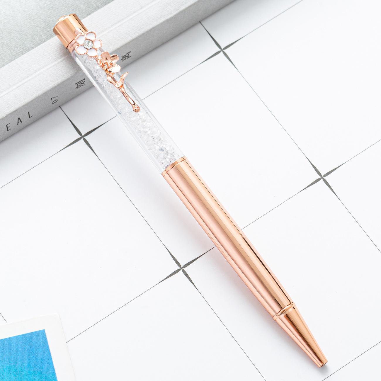 

1 шт. Шариковая ручка Crystal Quicksand Flow Oil Flower Свадебная металлическая медная ручка для офиса и школы Канцелярские принадлежности розового золота Ink Color:Black