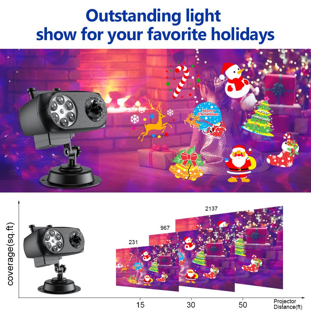 Świąteczny Projektor Światła Halloweenowego Zewnętrzny Wodoodporny Lampa Śnieżynka 3D Fala Oceaniczna Wbijana Karta z 8 Wzorami na Imprezę Świąteczną Ogród Podwórko Dekoracja Świąteczna