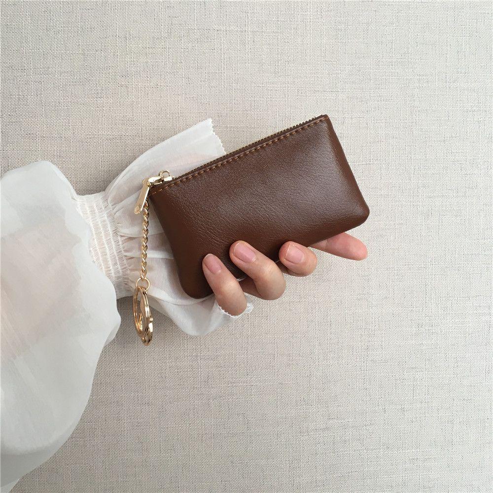Vintage PU Leather Key Wallet Zipper Coin Purse Mini Key Holder Pouch with Keychain Small Storage Bag for Cash Cards Earphones Lipstick Women Men