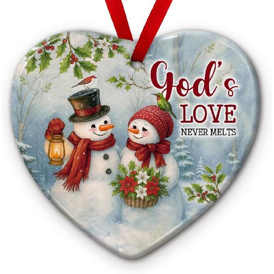 Couple Snowman Ornament 2025 – God’s Love Never Melts Tree Decor - Romantic Holiday Keepsake Gift for Married, Couples, Newlyweds, Anniversary