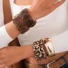 Acrylic Smudged Leopard Print Splicing Bangles for Women Personalized Fashion Gold Color Bracelet Exaggerated Style Hand Jewelry