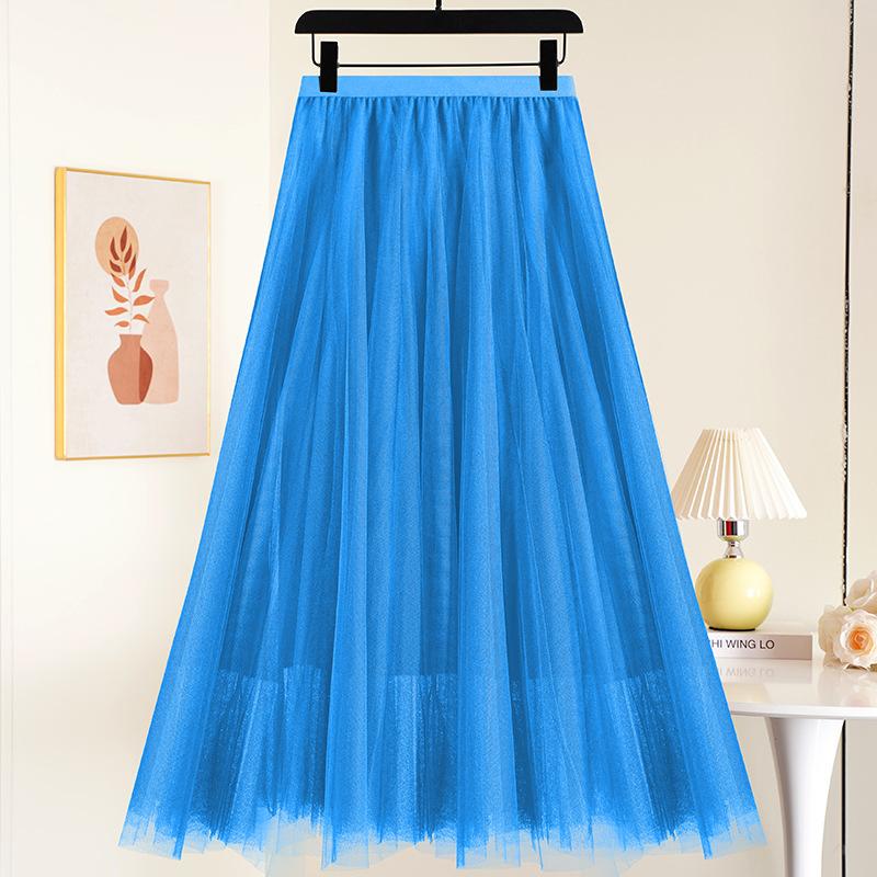 Layered Mesh Skirt for Women Midi Length High Waisted A-line Skirts Women's Halloween Skirts Fairy Tiered Skirt Mesh Elastic Waist Tulle Skirts
