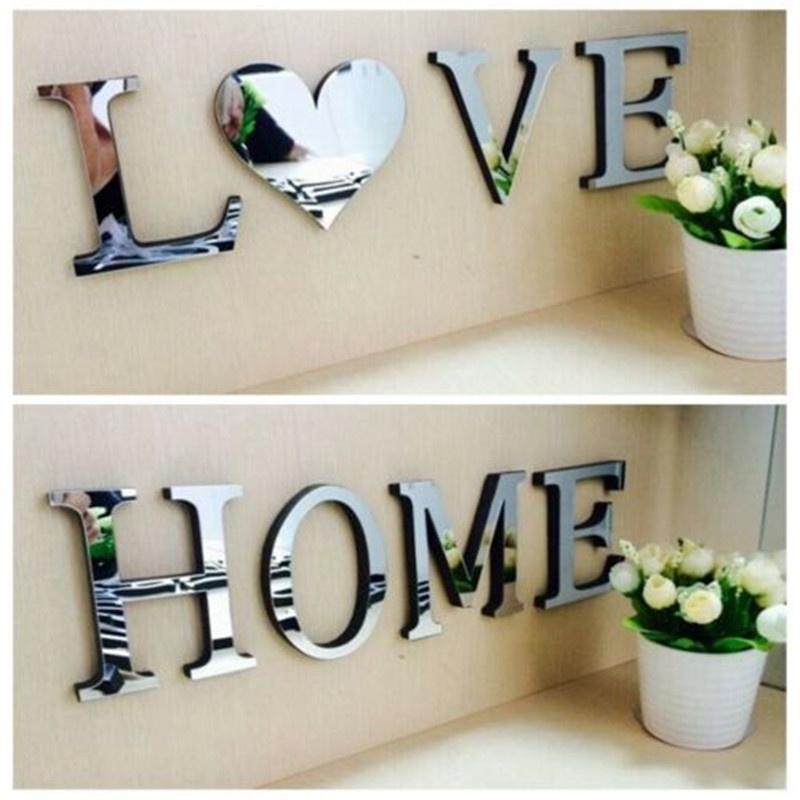 Chic 4 Letters Love Home Furniture Mirror Tiles Self-adhesive Wall Sticker Decor