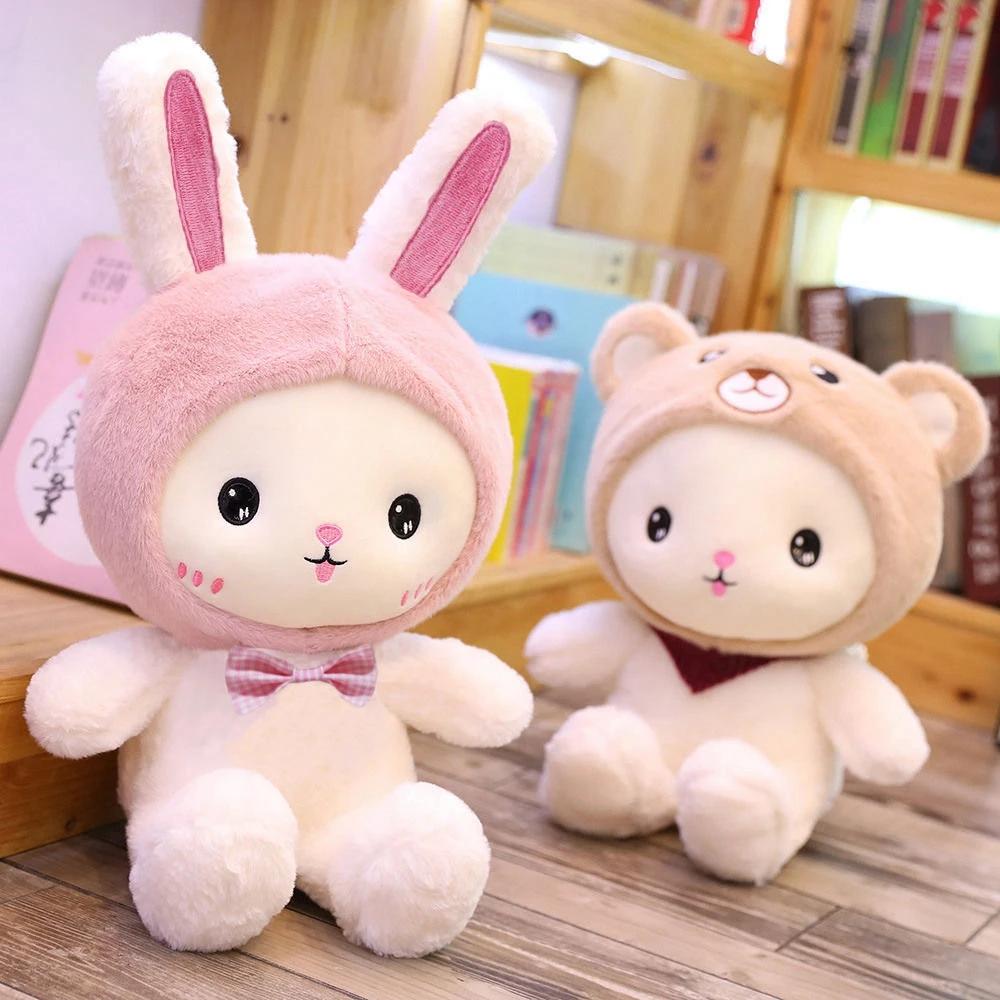 25Cm Two Plush Toys Children Cute Rabbit And Bear Sleep Cute Cartoon Plush Toy Animal Doll Children's Birthday Presents