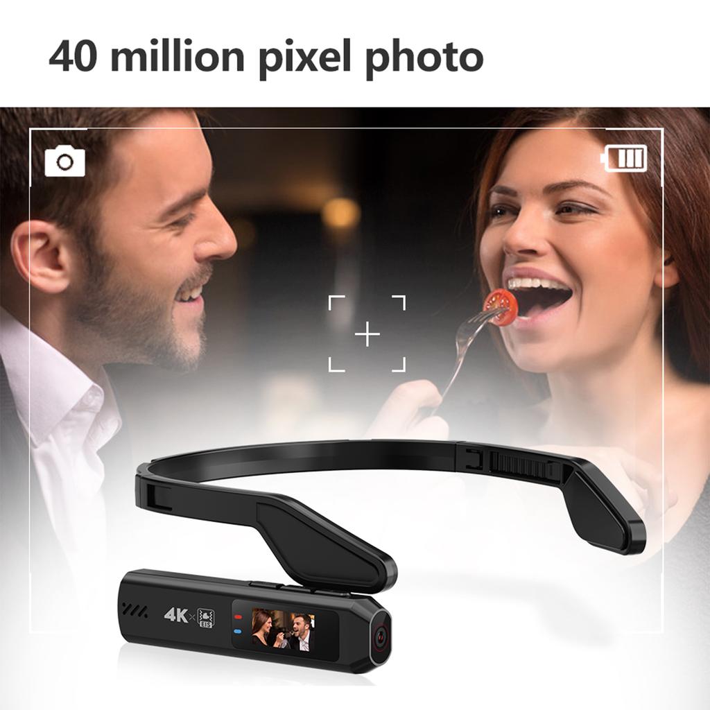 4K Ultra HD Wearable Video Camera First-Person View Recording Hands-Free Vlog Camera 0.96in IPS Screen 110 Degree Wide Angle