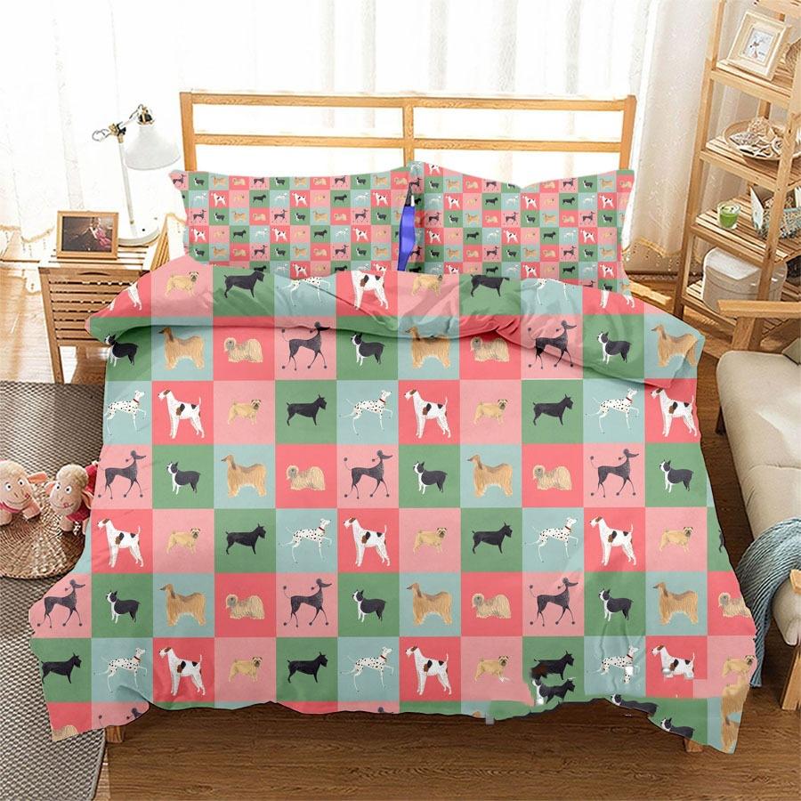 3D Digital Printing Three-Piece Set Cute Funny Dachshund Quilt Cover Pillowcase Bedding