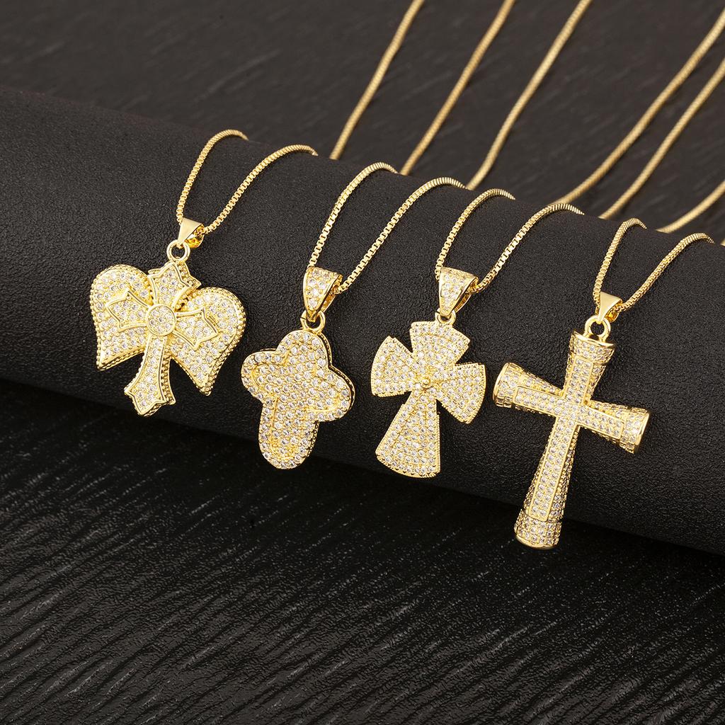Nidin New Trendy Personality Design Cross Pendant Necklace For Women Men Shiny Crystal Zircon Charm Jewelry Daily Party Gifts