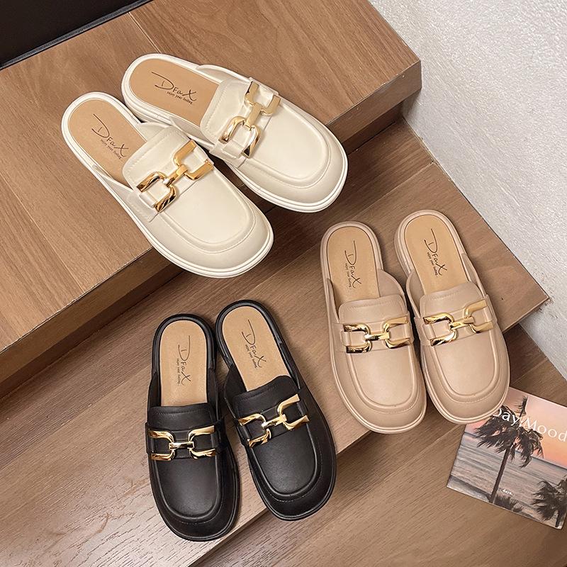 New Women's Korean Style Pointed Toe Slip-on Half Slippers - Retro Soft Sole & Fashionable Sandals for Beach