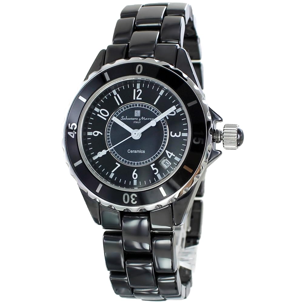 Salvatore Marra Ceramic Bracelet Watch No.2 Black and White Men s and Women s Arabic Numerals