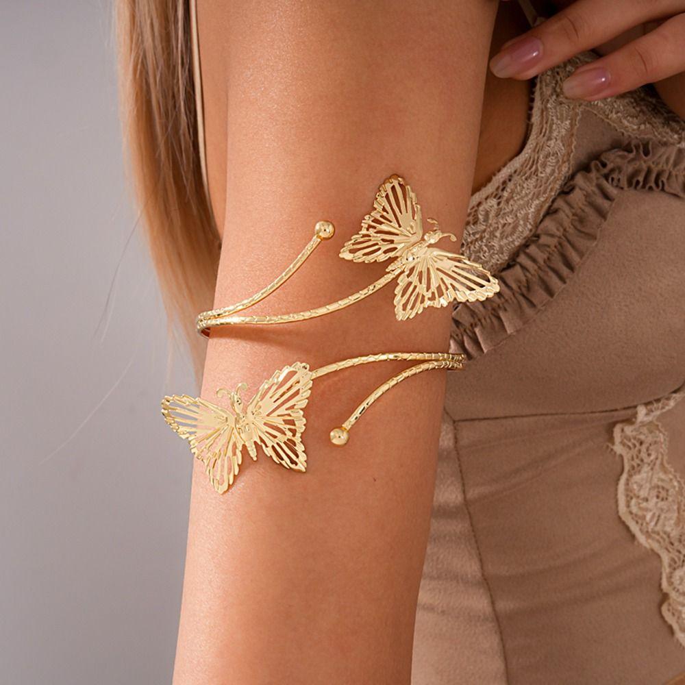 Adjustable Women Arm Bracelet Elegant Armlet Jewelry Trendy Metal Open Cuff Bangle  Summer
