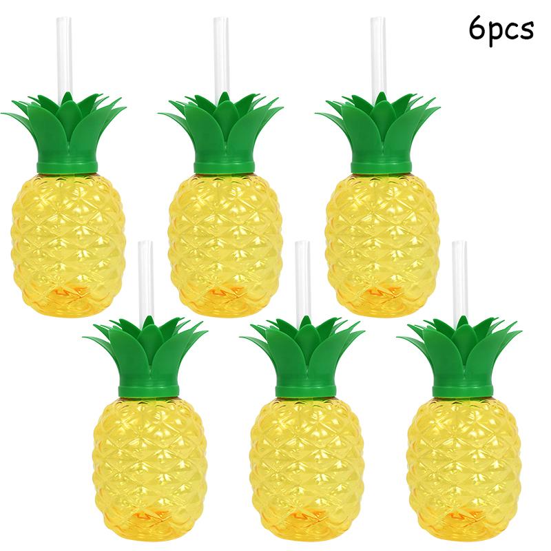 Hawaiian Summer Party Pineapple Strawberry Cup with Straw Tropical Wedding Flamingo Luau Birthday Party Decoration Drinking Cup