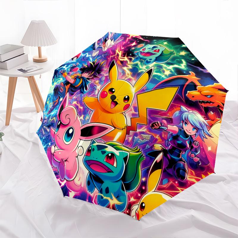 

Зонт-автомат с рисунком персонажей Pokémon, портативный и складной дизайн, 8 спиц, рождественский или праздничный подарок. разноцветный