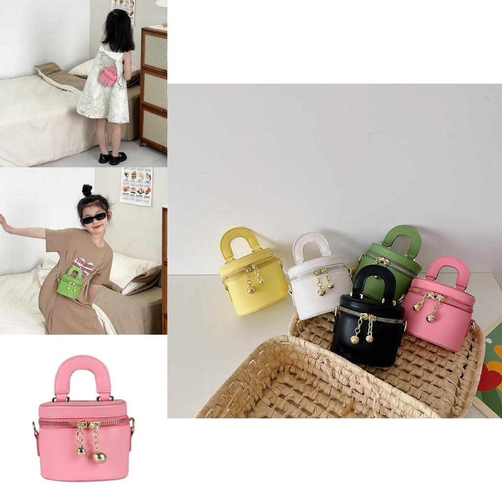 Trendy Yellow Mini Handbag For Kids Chic Girls Pu Leather Bucket Bag For Daily Use