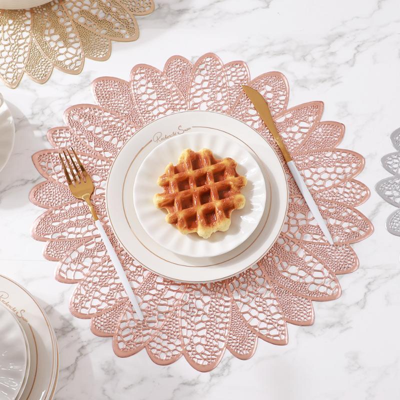 Sottopiatto Fiore di Loto Metallico Impermeabile Resistente al Calore Antiscivolo Per Tavolo da Pranzo Decorazione Matrimonio Festa