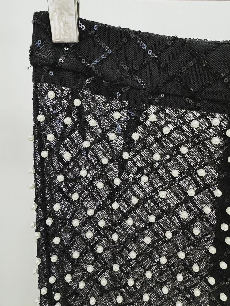 2024 Spring/Summer 3D Floral Beaded Mesh Pantsuit with Sequins and Pearls