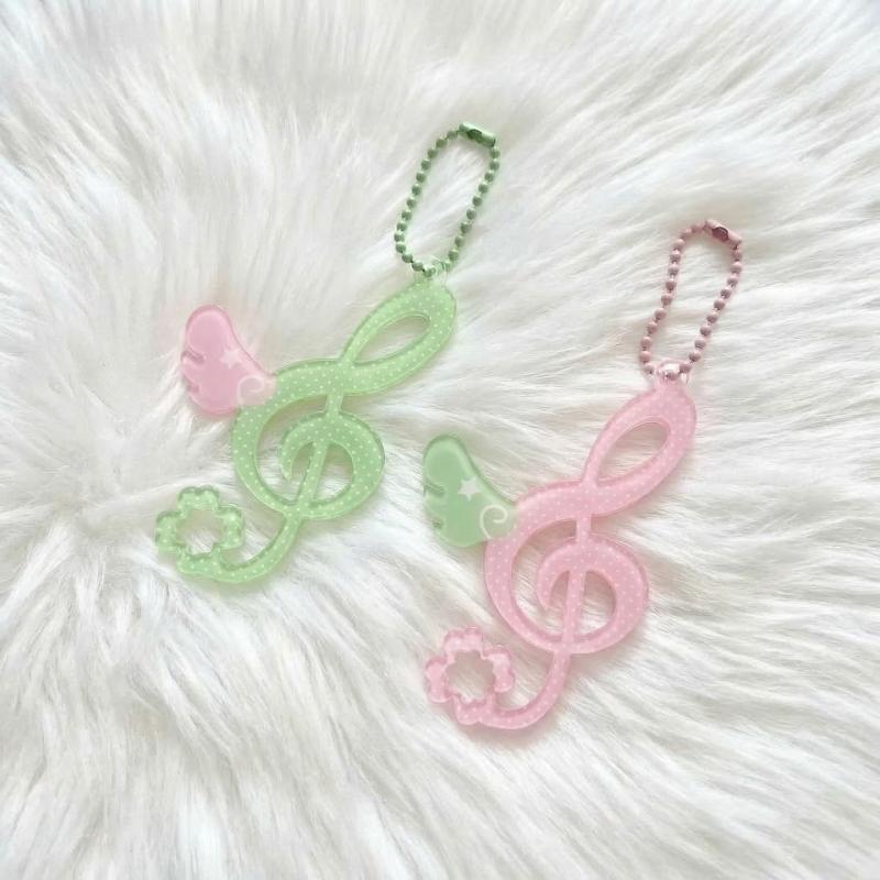 Cute Clover Music Note Keychain Wing Charm Lucky Key Ring Ins Style Cute Bag Pendant For Girls Women Car Key Accessory Gift