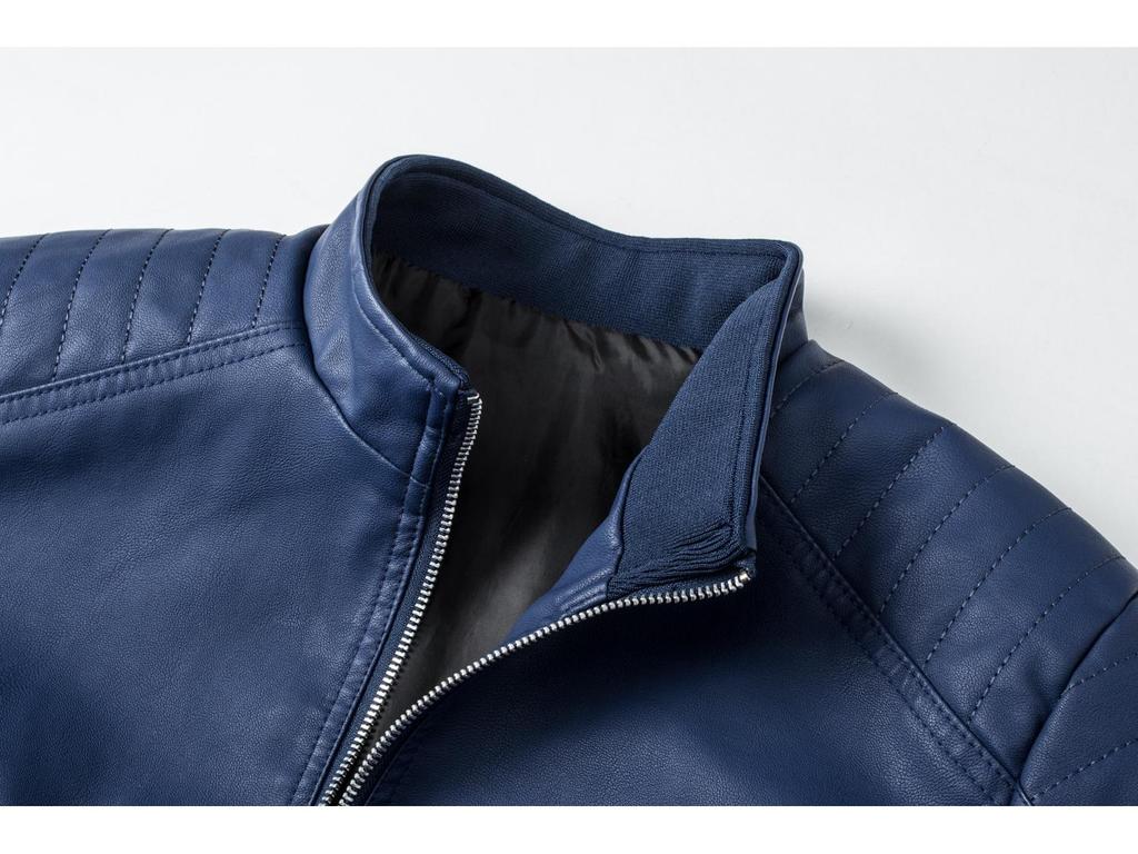Men's Slim Fit Trendy Leather Motorcycle Jacket with Stand Collar and Plus Size Options