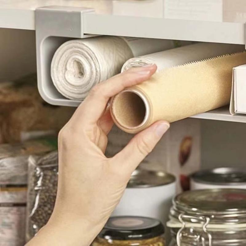 Wall-Mounted Cling Film Organizer Plastic Tinfoil Storage Space-Saving Kitchen Accessory No-Punch Installation