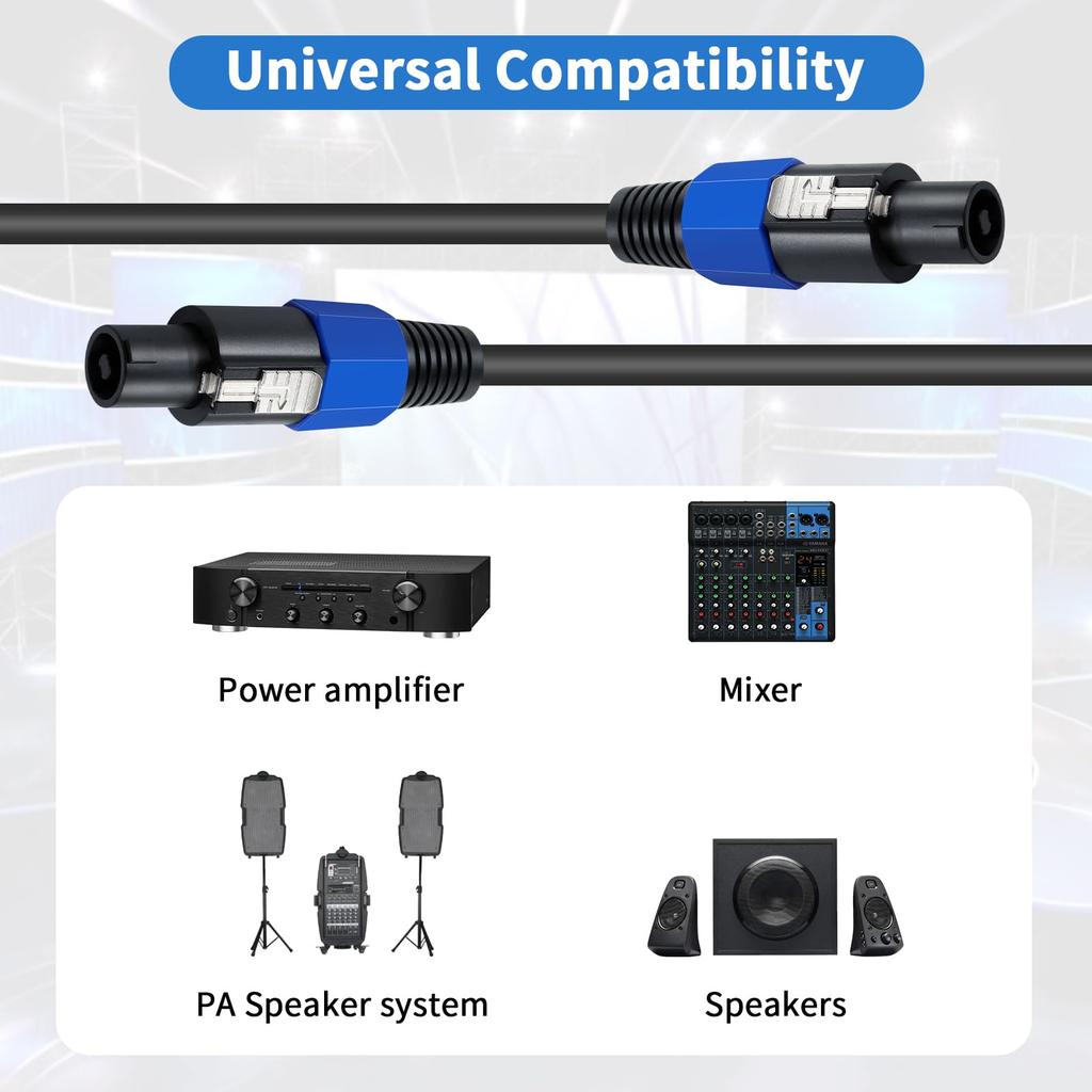Poyiccot Speakon Cable 18 AWG Speaker Speakon Extension Pro DJ PA Gig Stage Microphone with Twist Lock Speaker Amplifier Cord 1.8m, Cable, Male-Male