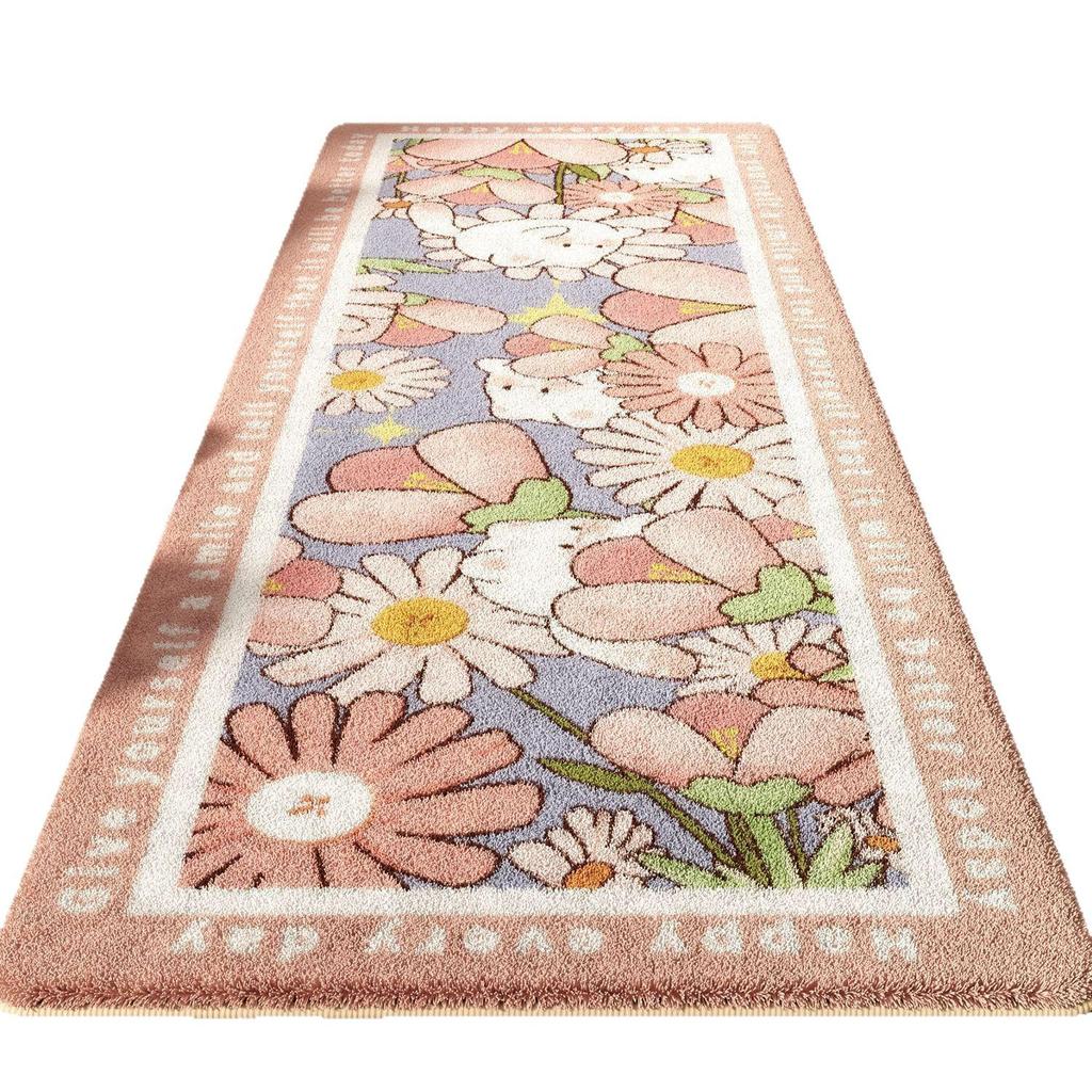 Floral Stain-Resistant Non-Slip Faux Cashmere Rug for Bedroom, Living Room, and Hallway