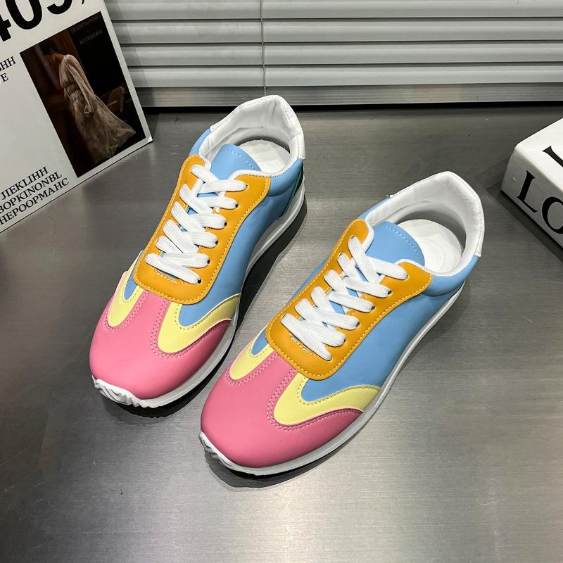 Fashion Women's Casual Single Shoes Spring New Round Head Multi-color Front Lacing Soft Sole Non-slip Low-top Sneakers