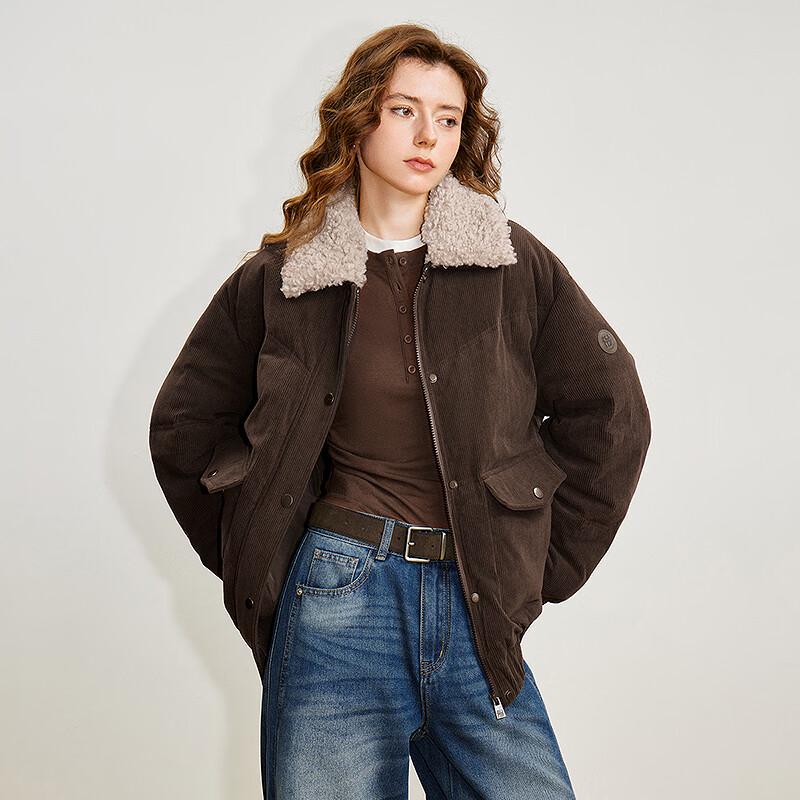 Chuyu Women's 2025 Winter Corduroy Down Jacket with Lambswool Collar
