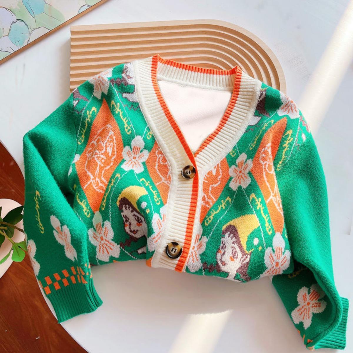 

Детский свитер кардиган осенний наряд новый корейский стиль западный стиль детская куртка весенне-осенний вязаный свитер 150cm