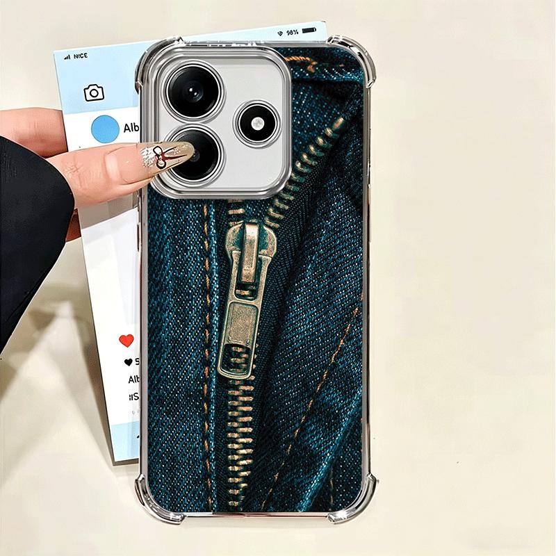 Retro Zipper Jeans Pattern Soft Phone Case For Xiaomi Poco X7 X8 Pro Max X6 X5 X3 F8 Ultra F7 M8 M7 M5S Redmi 15C 15A 15 14C 13C