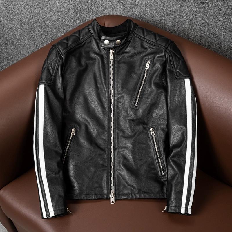 

Мужская куртка из натуральной кожи Весенне-осенняя модная байкерская куртка Мотоциклетная верхняя одежда 5XL чёрный