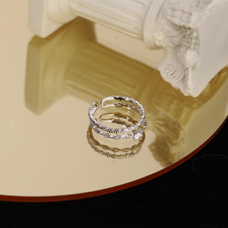Niche Design Geometric Ring Female Minimalist Trendy Cold Style Fashion Cross Zircon Row Diamond Index Finger Open Ring Adjustable opening