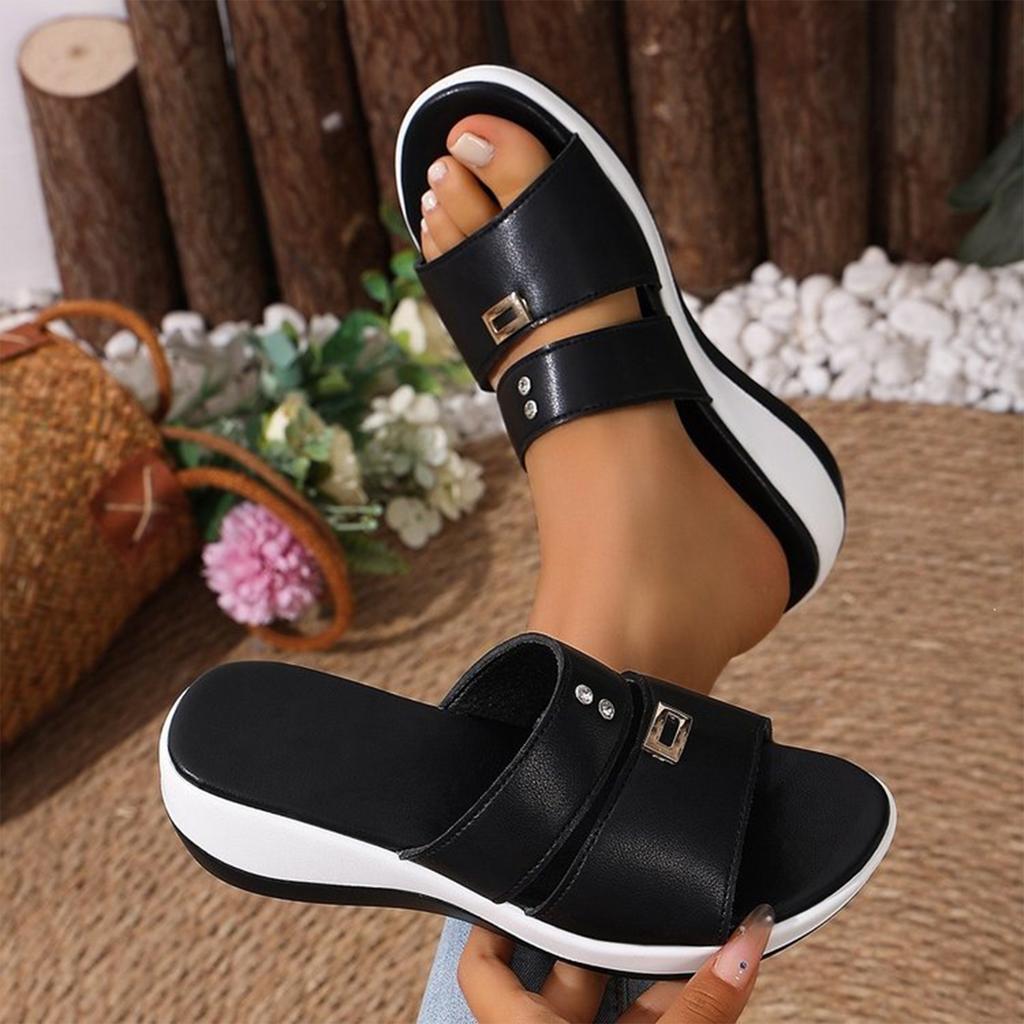 Women's Summer Slip On Sandals Soft Sole Non Slip Platform Wedge Slide Sandals Comfortable Lightweight Casual Footwear