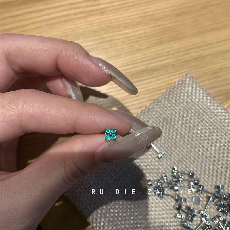 

Rudie in Wild Mint Green Tea ~ Mini Clover Ear Bone Stud Titanium Steel Small Ear Ear Bone Pin Fancy Ear Studs A mint tea